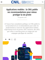  La CNIL publie des recommandations pour protéger la vie privée des utilisateurs d'applications mobiles
  