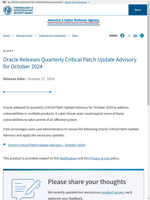 Oracle releases quarterly Critical Patch Update Advisory for October 2024 to address vulnerabilities in multiple products