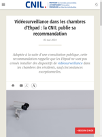 La CNIL publie sa recommandation sur la vidéosurveillance dans les chambres d'Ehpad