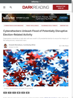  Attackers unleash a flood of potentially disruptive election-related cyber activity aimed at causing disruption to voters and the election process
    