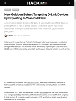  New Goldoon Botnet targets D-Link devices using a 9-year-old security flaw
    