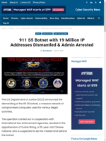  911 S5 Botnet with 19 Million IP Addresses Dismantled & Admin Arrested
    