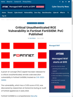  Critical unauthenticated RCE vulnerability in Fortinet FortiSIEM with PoC published
    