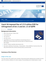  Czech SA imposed fine of 139 million EUR for GDPR infringement
    