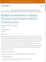  Multiple vulnerabilities in Google Chrome could allow for arbitrary code execution
    