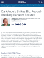  An unnamed organization paid a record-breaking $75 million ransom to DarkAngels threat group in 2024
    