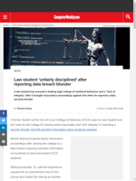  Law student unfairly disciplined after reporting data breach
    