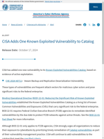  One new vulnerability added to CISA's Known Exploited Vulnerabilities Catalog
    