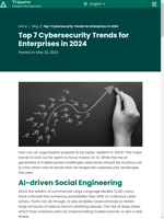  AI-driven Social Engineering and Cybersecurity AI are among the top 7 cybersecurity trends for enterprises in 2024
    