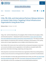  CISA FBI NSA and international partners warn about Iranian cyber actors targeting critical infrastructure using brute force
    