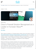  Cisco recognized as a leader in Forrester Wave™ for its Firewall Solution
    