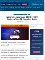  Hackers compromised 600000 SOHO routers within 72 hours for a botnet
    