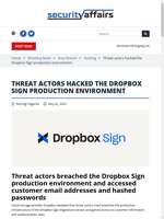 Threat actors hacked the Dropbox Sign production environment