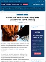 Florida man arrested for selling fake Cisco device to US Military