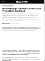  Hacktivist groups target Indian elections and leak personal data
    