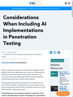  Considerations for AI implementations in penetration testing are detailed
    