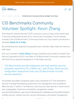  Kevin Zhang is highlighted as a volunteer in the CIS Benchmarks Community
    
