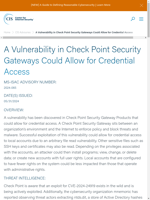  A vulnerability in Check Point Security Gateways allows for credential access
    
