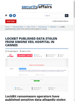  LockBit published data stolen from Simone Veil hospital in Cannes
    