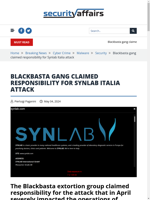  Blackbasta gang claimed responsibility for Synlab Italia attack
    