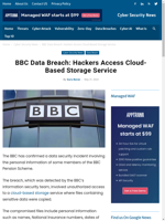  BBC confirms data security incident involving unauthorized access to a cloud-based storage service with sensitive data copied
    
