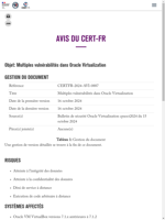  Multiples vulnérabilités dans Oracle Virtualization affectant l'intégrité la confidentialité et permettant l'exécution de code arbitraire et le déni de service
    