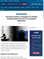  Russian Hackers indicted for selling unauthorized access to computer networks
    