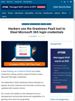 Hackers use Greatness PaaS tool to Steal Microsoft 365 login credentials