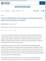  CISA and FBI issued guidelines on product security bad practices
    