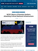  NCSC warns of Russian hackers targeting UK's critical national infrastructure
    